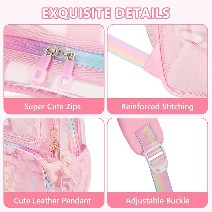 MOONBABY Clear Backpack for School Girls, Heavy Duty TPU Transparent Backpack Stadium Events Approved, Clear Bookbag
