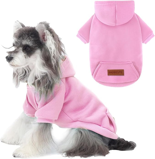 2 Pack Dog Hoodie Warm Hood Dog Sweater Cold Weather Small Dogs Sweatshirt Comfort Pet Clothes for Small Medium Dogs with Pockets (Pink, M (Back: 11.4",Chest: 16.9", 5.8-8.8 lbs))