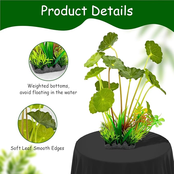 Silk Aquarium Plants 2-Pack 9.1 Inches (Green) | Soft non-toxic silk, realistic and fade-resistant, weighted base, easy installation, for tanks.