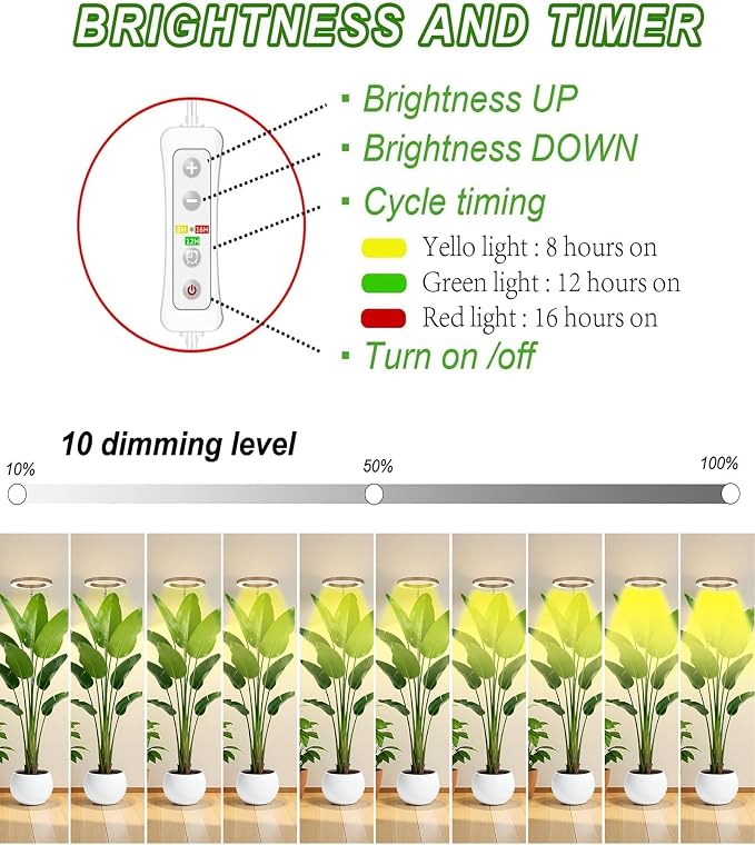 Plant Grow Light,LED Growing Light Full Spectrum for Indoor Plants,Aluminum Coffee Wood Grain Plant Lights,Height Adjustable, Automatic Timer, 5V Low Safe Voltage