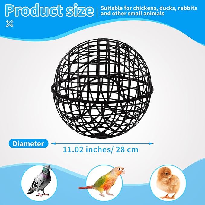AceOrbit 3 Pcs Chicken Balls Cage 2025 Chicken Orb Ball Cage to Free Range Rolling Movable Poultry Coop Ball, Mobile Safety Globe Cages for Pigeons Rabbits Ducks Outside Roaming (11.02 Inch,Black)