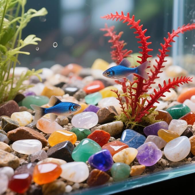 0.96LB Aquarium Gravel Natural Pebbles Crushed Stones Polished Bulk Irregular Shaped Succulent Rocks Vase Filler Fish Tank Decorative - Colorful