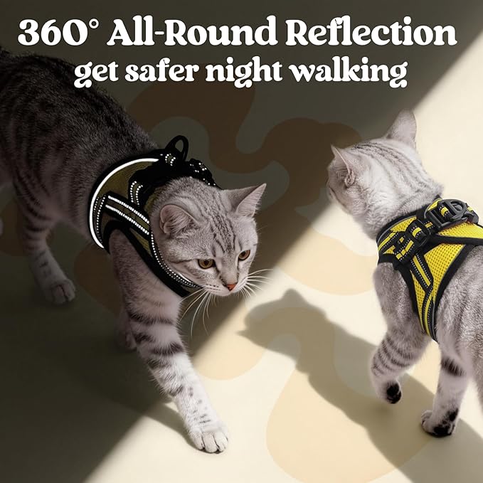 rabbitgoo Cat Harness and Leash Set for Walking Escape Proof, Adjustable Soft Kittens Vest with Reflective Strip for Cats, Comfortable Outdoor Vest, Bright Yellow, S