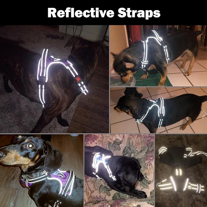 PHOEPET Reflective Dog Harness Large Breed Adjustable No Pull Vest with Handle 2 Metal Rings 3 Buckles [Easy to Put on & Take Off](XL, Black)
