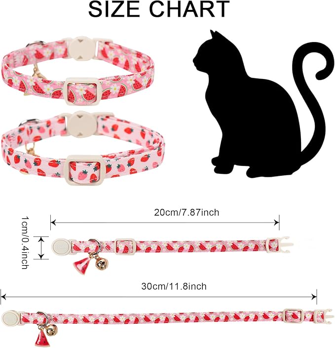 2 Pack Pink Cat Collars - Spring Summer Breakaway Cat Collar with Bell, Adjustable Cute Pink Plaid Kitten Collars for Girl Cats, 7-12 Inch