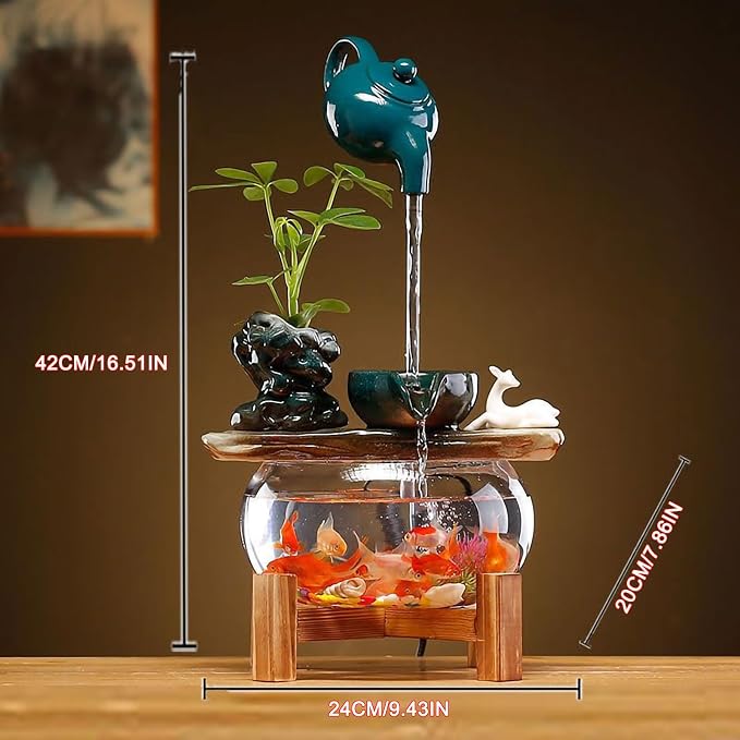 Tabletop Indoor Waterfall Fountain, Zen Water Fountain Indoor Small Fish Tank with Waterfall, Relaxing Feng Shui Tabletop Fountain for Home Office with Extra Spare Water Pump