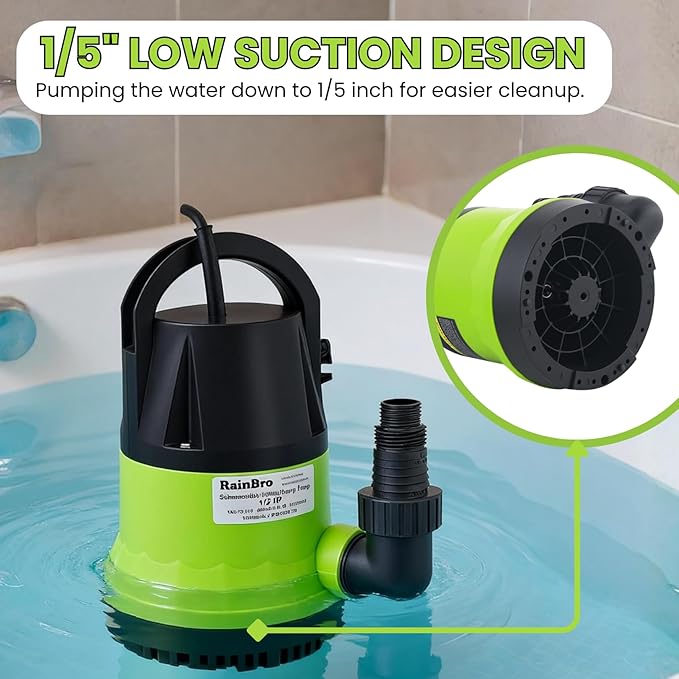 Submersible Sump Pump, 1/2 HP Sump Pump with 10ft Drain Hose Kit & 25ft Power Cord, Portable Submersible Water Pump for Pool Draining, Hot Tub, Basement Flood Removal, Garden Irrigation