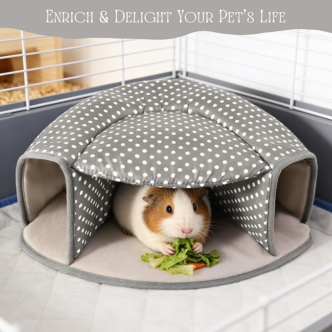 Guinea Pig Hideout Tunnel Bed, Washable Soft Small Animal Hideaway for Ferret, Chinchilla, Dwarf Bunny - House Pet Cage Accessory