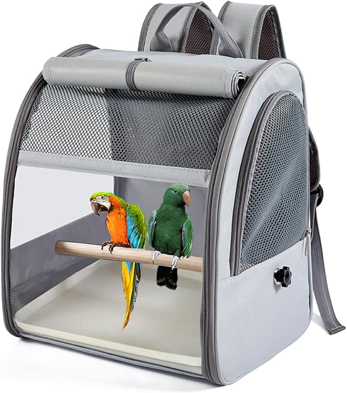 Parrots Travel Backpacks Cage Removable Waste Tray and Sunshades for Stress Without Transport Breathable Bird Travel Cage