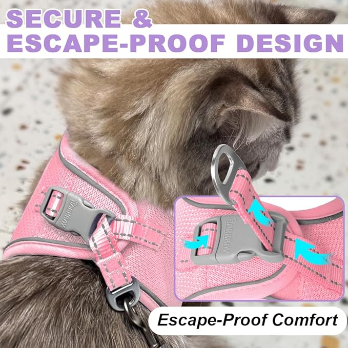 Cat Harness and Leash Set,Escape Proof Kitten Harness,Step in Adjustable Soft Lightweight,Easy Control,Reflective Strips Comfortable for Walking Travel(Baby Pink,XXS)