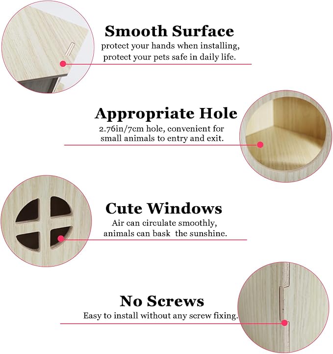 Amonk Triangle Hamster Hideout Wooden Syrian Hamster Toys 8x8x4in Small Animals Houses Exploring Toys with Hole & Windows for Young Gerbil, or Baby Mouse and Other Small Pets