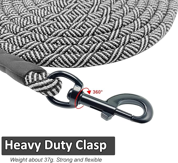 MayPaw Heavy Duty Rope Dog Leash, 3/4/5/6/7/8/10/12/15/20/30 FT Long Dog Lead Nylon Pet Leash, Soft Padded Handle Thick Lead Training Leashes for Large Medium Dogs (15ft * 1/2", Black)