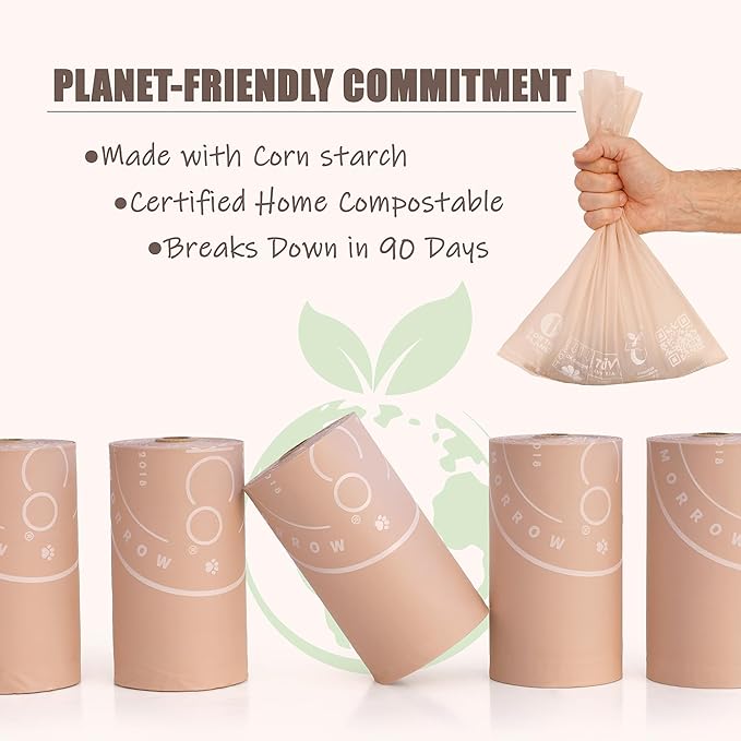 Bio-Based Dog Poop Bags, Silky Soft & Leak-Proof, Lavender-Scented, Made from Cornstarch 16 Rolls, 240 Bags