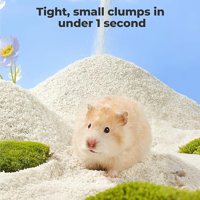 mini&moe Hamster Sand Bath - Odor Control Bathing Sand Ultra Fine <3mm Particles Non-Stick Clumping, Fragrance Release, Dual-Use Bath & Litter for Small Pets, Parrots, Gerbils, Chinchillas