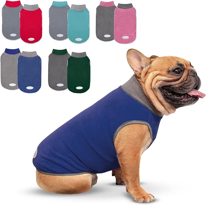 cyeollo 2 Pack Dog Fleece Sweater Stretchy Sweatshirt Pullover Dog Vest with Reflective Stripe Pet Clothes Lightweight Pet Sweaters for Small Dogs, Navy & Grey XL