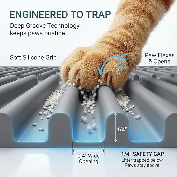 Large Cat Litter Mat: Silicone Litter Trapping Mat for Litter Box - Easy to Clean Waterproof & Anti-Slip Soft Rubber Mat - Durable Design Traps Pellet & Clay Litter