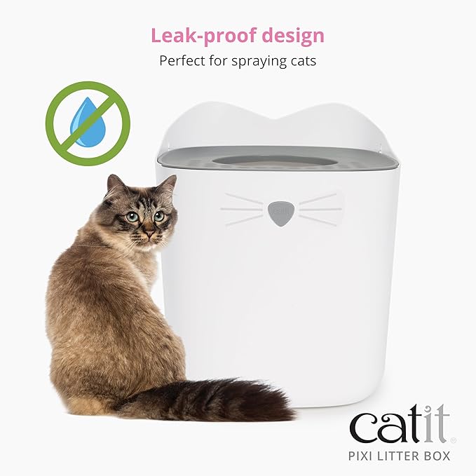 Catit PIXI Top-Entry Litter Box – Modern, Leak-Proof Cat Litter Box with Anti-Tracking Lid, Easy-Clean Design, Seamless & BPA-Free – Reduces Litter Mess, Minimalist Style, Large Space for Cats