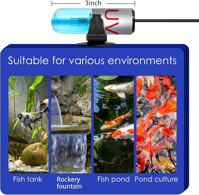 Aquarium Clean Light，3 W mini &13W Submersible Light with UV Test Card,Aquarium Water Clean Green Clear Waterproof Clean Lamp for Pond,Swimming Pool,Indoor (3W MINI)