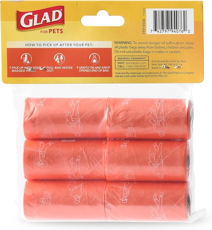 Glad for Pets Heavy Duty Dog Poop Bags, Leak Resistant Dog Waste Bags with Fun Print for Easy Cleanup on Walks, Strong Tear Resistant Pet Waste Bags, Tropical Breeze Scent, 90 Count - 2 Pack