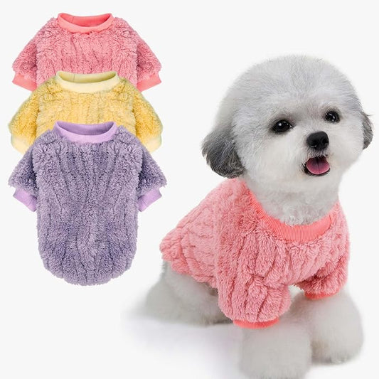 FabriCastle Dog Sweater, 3-Pack Dog Clothes & Coat, Pet Jacket for Small or Medium Dogs Boy or Girl, Soft and Warm Cat Sweaters Doggy Apparel Costumes Christmas (Lavender,Pink,Butter Yellow, X-Small)