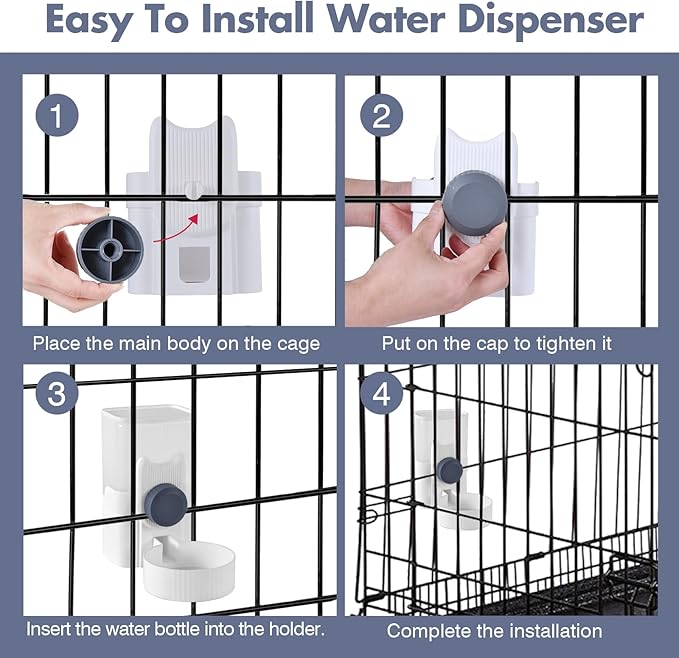 No Drip Rabbit Water Bottle 33oz, Hanging Small Pet Water Dispenser for Bunny, Guinea Pig & Hamster, Leak-Proof, Quiet Flow, Easy Install Cage Bottle