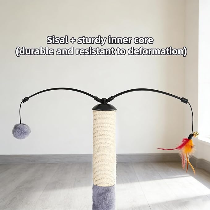 YUNIQUE Cat Scratching Post with Sisal Rope, Small Cat Tree with Dangling Balls & Feather for Kittens (Grey, 22.8'')