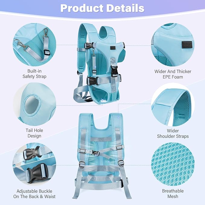 YUDODO Front Pet Carrier Backpack for Small Dogs and Cats, Secure and Breathable Mesh, Ergonomic Support, Adjustable for Walking, Hiking, or Travel (Blue M)