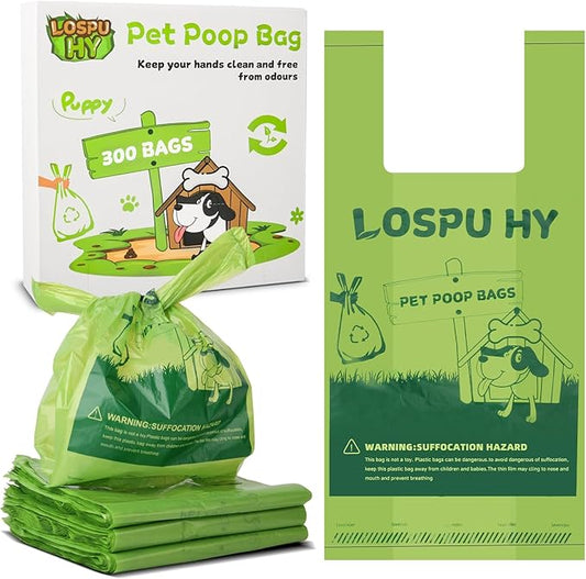 Poop Bags for Dogs, 300 Count Dog Poop Bags with Handles, Extra Thick Strong Leak Proof Doggie Waste Bag for Waste Refuse Cleanup, Outdoor Puppy Walking and Cats Litter