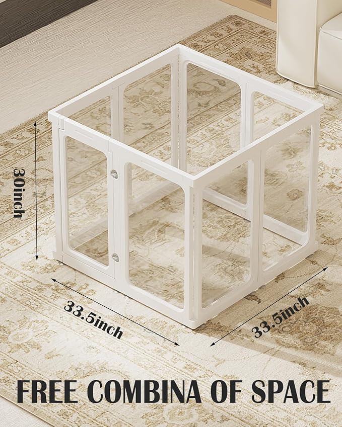 Acrylic Dog Playpen Indoor, 10 Panels 30 Inch Clear Dog Play Pen with Door, Sturdy Clear Acrylic Puppy Playpen for Small and Medium Dogs