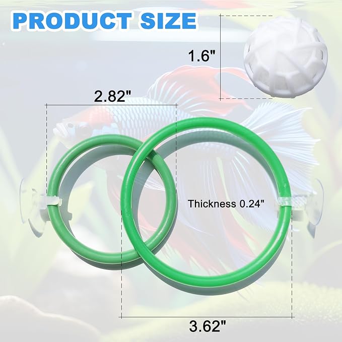 Betta Fish Toys - 4 Training Rings & 2 Bio Filter Balls, Beta Exercise Loop Toys and Nitrifying Balls Set, Betta Fish Tank Accessories Feeding Ring for Small Tank Decor Aquarium Water Conditioner