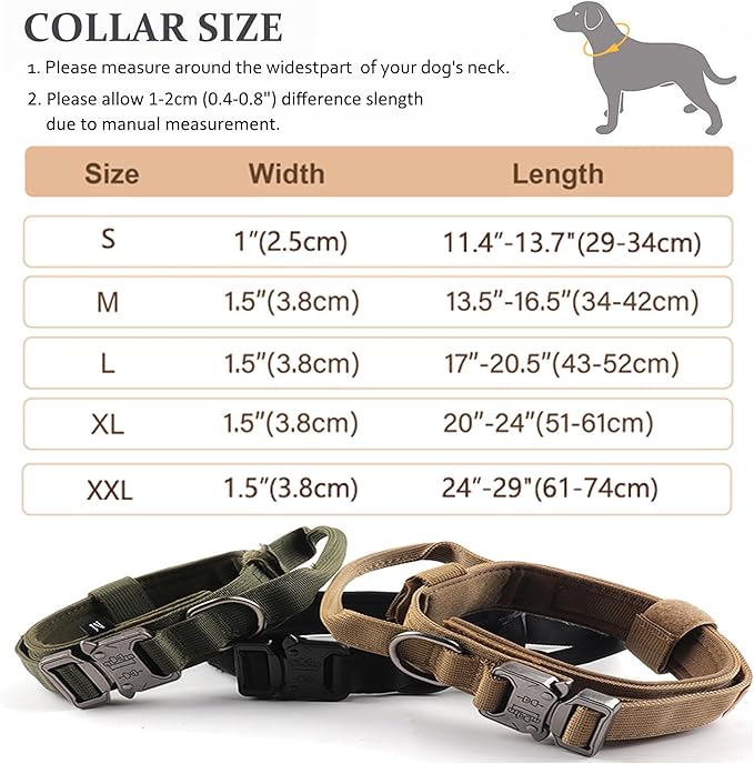 Tactical Dog Collar, Adjustable Military Training Nylon Dog Collar with Control Handle and Heavy Quick-Release Metal Buckle for Small Medium Large Dogs, Emerald Green S
