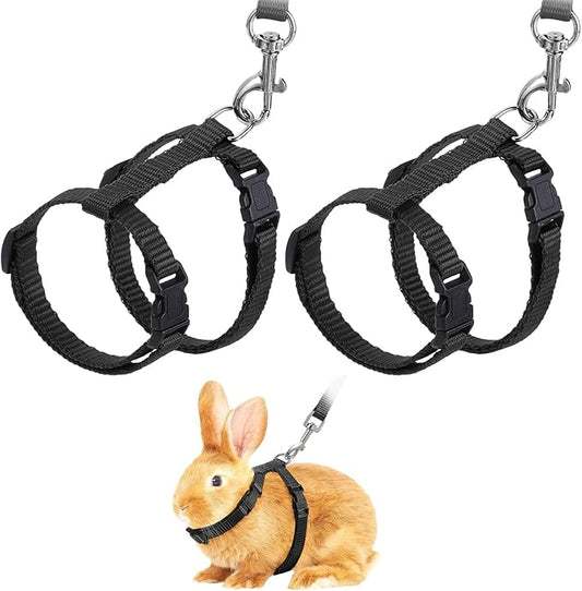 Rabbit Harness and Leash, Escape Proof Bunny Cat Leash Small Animal Harness Soft Adjustable Buckle(2Pcs, Black) for Bunny Kitten Cats Puppies Walking Hiking Training