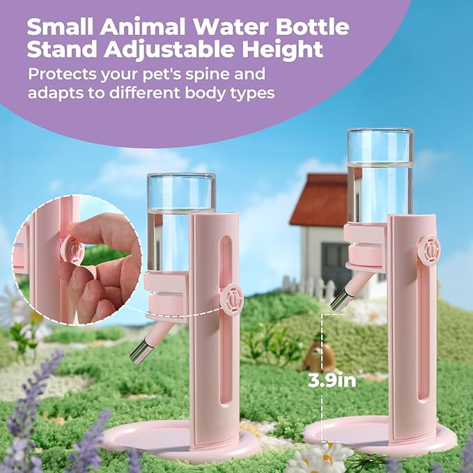 Guinea Pig Water Bottle No Drip – 4 oz Hamster Water Bottle for Glass Tank with Adjustable Stand, Leak Proof Small Animal Water Dispenser for Cage for Gerbil Chinchilla Ferret Squirrel Hedgehog