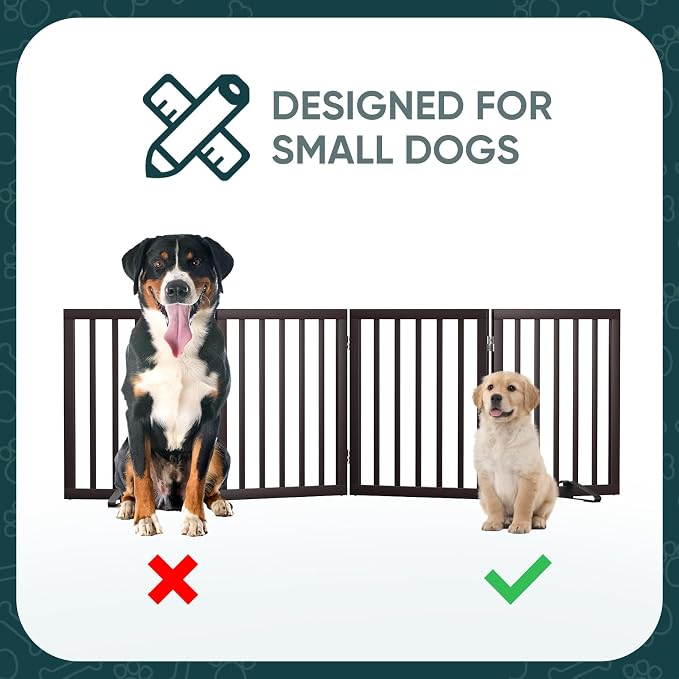 Freestanding Bamboo Wood Dog Gate Indoor, 4-Panel Pet Gates with 2 Stands and 360° Hinge for Doorways and Stairs, Puppy Gate for The House, Fully Assembled Safety Fence 74" W x 24" H - Espresso