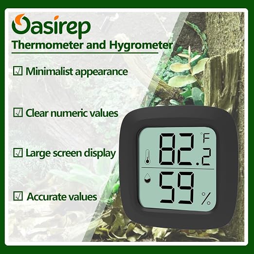 Black 2-Pack Reptile Thermometer and Hygrometer – Digital LCD Temp & Humidity Gauge for Bearded Dragon, Corn Snake, Hermit Crab, Iguana, Axolotl, Vivarium & Terrarium Setup