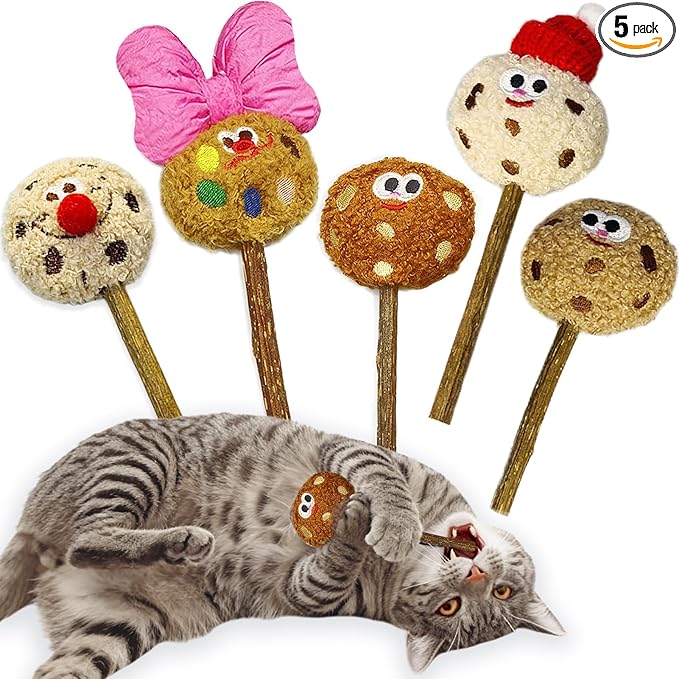 Silvervine Sticks for Cats (5-Pcs), Catnip Lollipop Cat Toy for Indoor Cats, Natural Cat Chew Toys for Kitten Teething and Teeth Cleaning