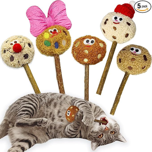 Silvervine Sticks for Cats (5-Pcs), Catnip Lollipop Cat Toy for Indoor Cats, Natural Cat Chew Toys for Kitten Teething and Teeth Cleaning