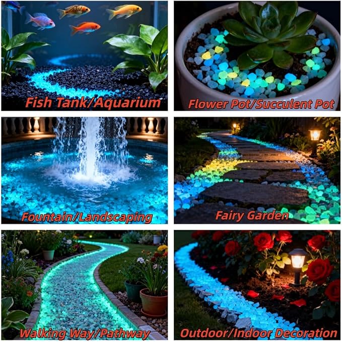 Glow in the Dark Gravel Stones,Aquarium Gravel,Aquarium Sand,Decorative Glow Gravel Rocks for Fairy Garden Fish Tank Succulents Pot Vase Filler Decor, 1 Pound (Blue Green, 1-3mm)