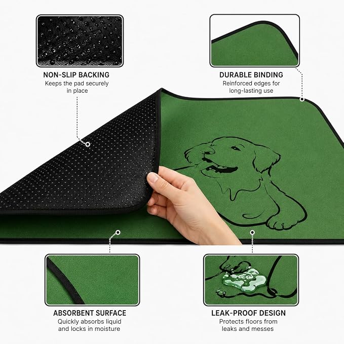 2 Pack Washable Pee Pads for Dogs 36"x36", Reusable Training Puppypads Absorbency Non-Slip & Leak-Proof for Pet Whelping Box Playpen Crate Sofa Bed Floors (Green)