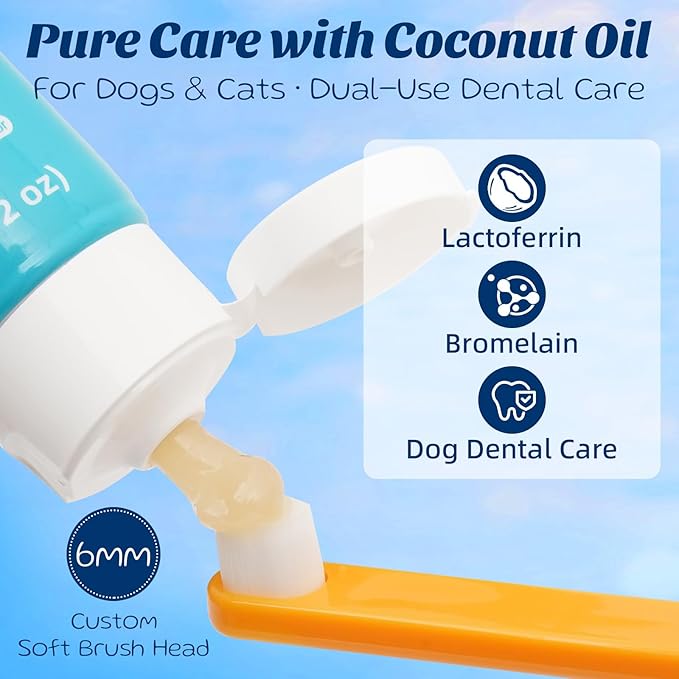 Dog Toothpaste with Toothbrush Kit - Coconut Chicken Flavor Pet Dental Care, Plaque Tartar Remover, Fresh Breath, Easy Brushing No Resistance for Dogs Cats, 2.1oz