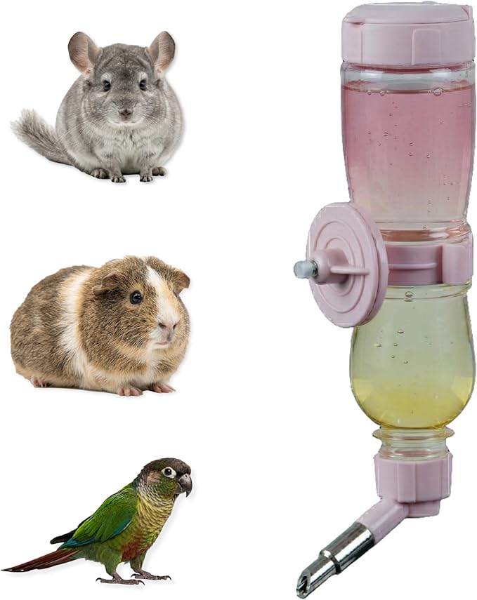 Leak-Proof Small Animal Water Bottle for Chinchillas, Guinea Pigs & Rabbits, Bird & Parrot Water Dispenser (Pink, 8.12oz)