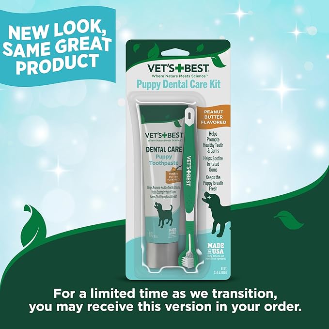 Vet's Best Dog Toothpaste & Toothbrush Kit for Puppies – Puppy Essentials – Dog Toothbrush & Toothpaste for Young Dogs- Perfect for Puppy Teething, Freshens Breath - Peanut Butter Flavor, 3.5 oz