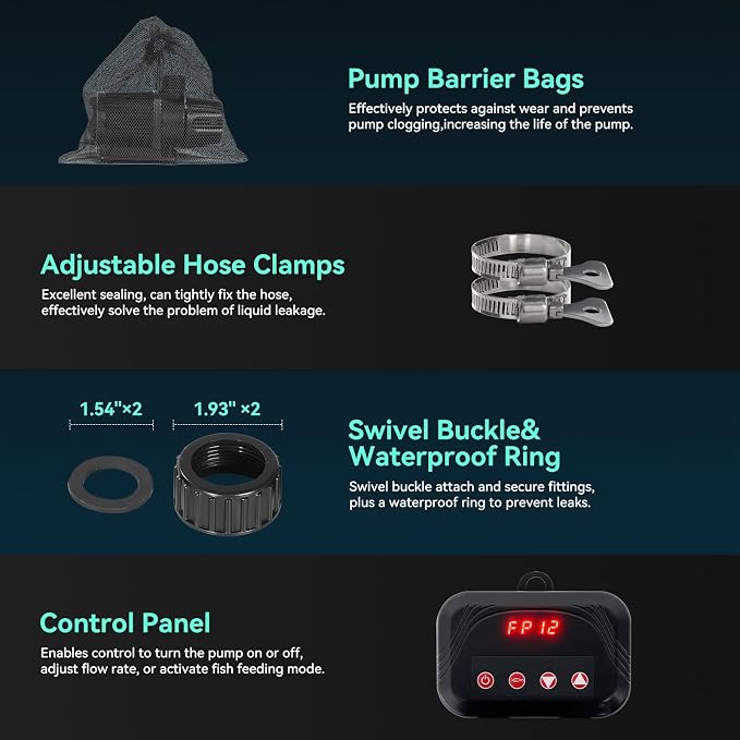 3968 GPH Submersible Water Pump, 110W Pond Pump with Control Panel | 29.6FT. Lift Height for Koi Pond Pool, Waterfall, Fish Tank, Hydroponic, Ultra Quiet, Barrier Bag & 16.5FT Power Cord