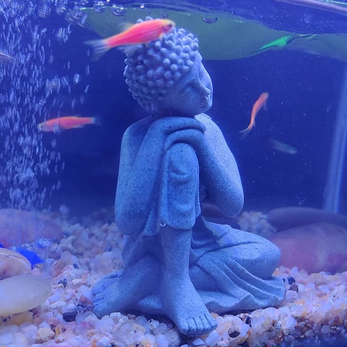 Fish Tank Buddha Statue Decorations Aquarium Decor Betta Fish Tank Accessories Ornament Small Meditating Sandstone Buda Statues for Underwater Landscaping Home Zen Decor