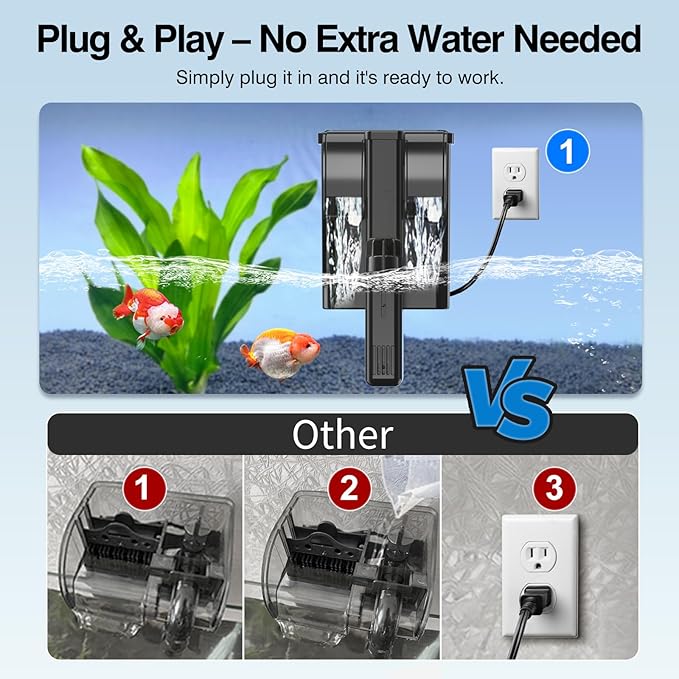 Hang On Back Aquarium Filter Up 20 Gallons Fish Tanks, 3-Stage Multi-Stage Filtration with Surface Skimmer, Ultra Quiet HOB Power Waterfall Filter for Freshwater