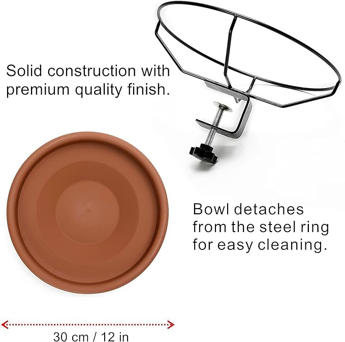 Hanizi Bird Bath Deck Mounted Bowl 12 Inches, Balcony Railing Birdbaths Unheated, Bird Bath Fence Clamp Detachable