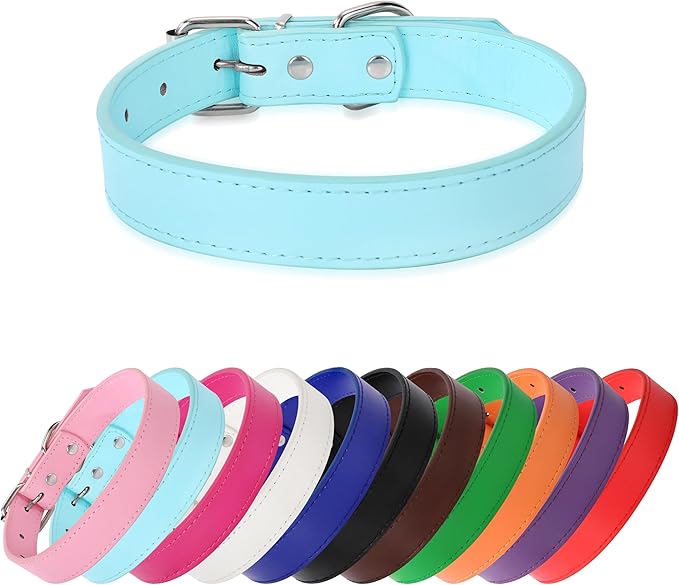 Light Blue Soft Leather Dog Collar for Small,Medium, Large Dog, Comfortable and Adjustable (Wide: 0.55'' for Dog's Neck: 9''~12'', Light Blue, S)