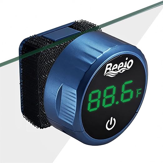 BEEJO 2 in 1 Aquarium Magnet Glass Cleaner with Touch Digital Thermometer ，Glass Fish Tanks Strong Magnetic Cleaning Brush，Aquarium Mini Algae Scraper (Blue)
