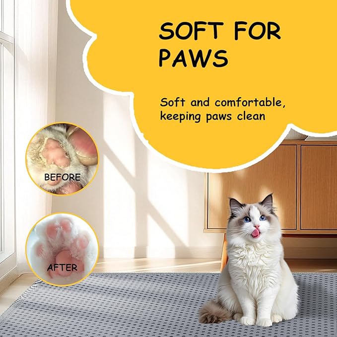 Cat Litter Mat, Litter Box Mat, Large Double Layer Waterproof Proof Trapping mat, Non-Slip Design, Kitty Litter Rug, Cat Supplies, Easy to Clean, 30x35.8 Inch, Grey, Pack of 1