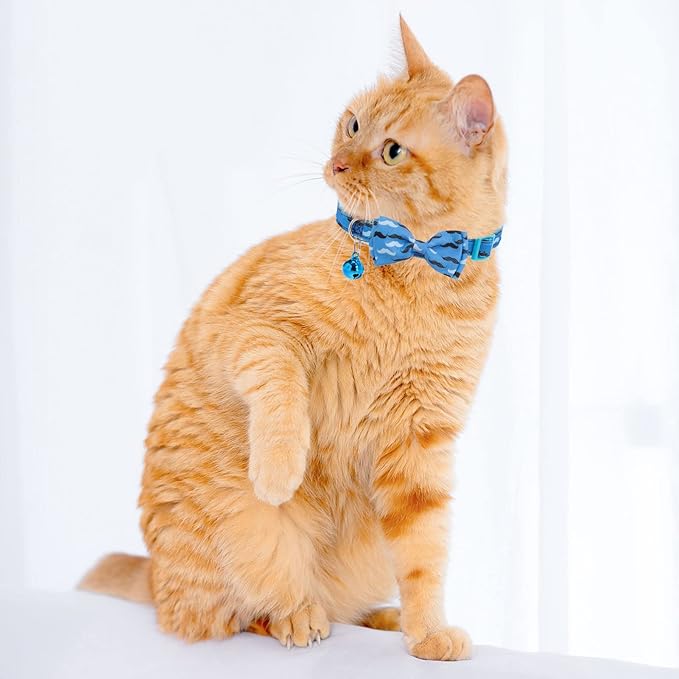 Breakaway Cat Collar with Removable Bow Tie and Bell, 3 Pack Safety Buckle Kitten Collars, Adjustable Pet Collar with Cute Multi-Style Patterns, Ideal for Boy Cats Puppy